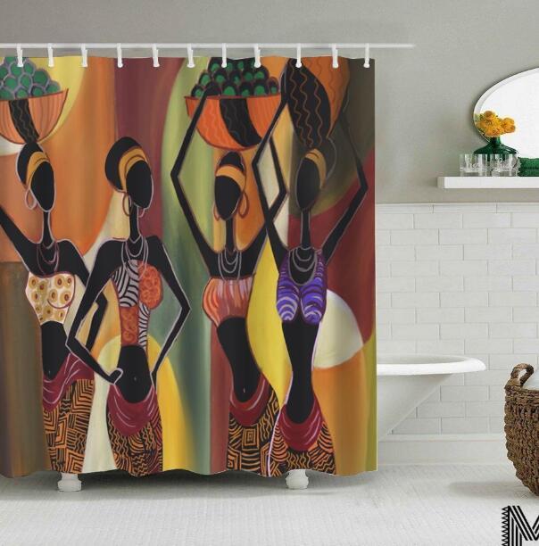 Art Design Graffiti Art Hip Hop African Girl with Black Hair Big Earring with Modern Building Shower Curtain for Bathroom Decor